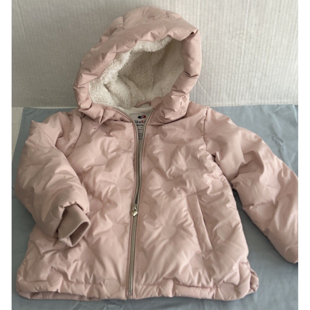 Rokka&Rolla Girls' Water-Resistant  Fleece Lined Heart Puffer Jacket Sz 4T Pink